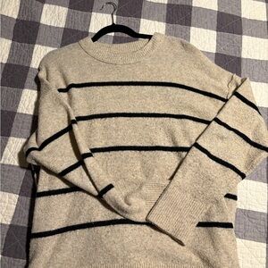 Aerie Tan and Black Striped Crewneck Sweater